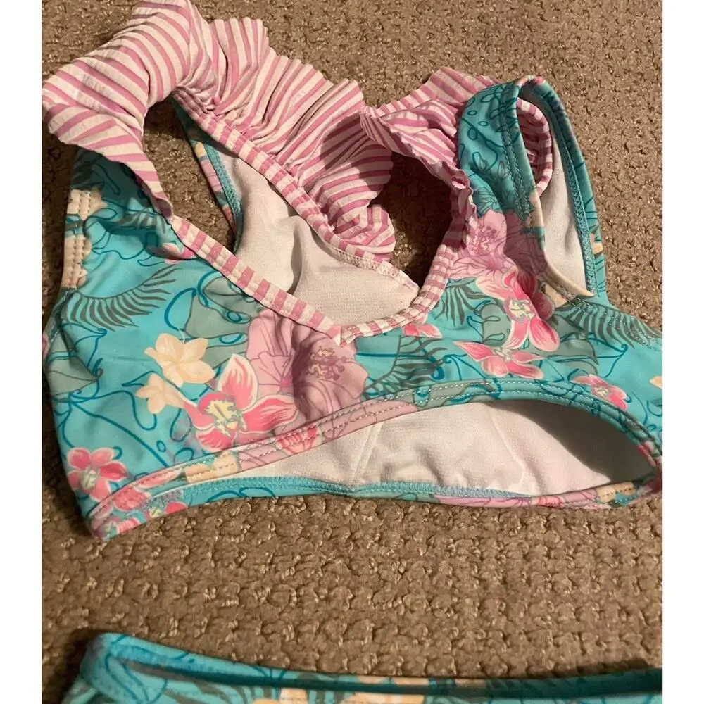 RuffleButts Toddler‎ Floral Smocked Ruffle 2-Piece Swimsuit Top & Bottom